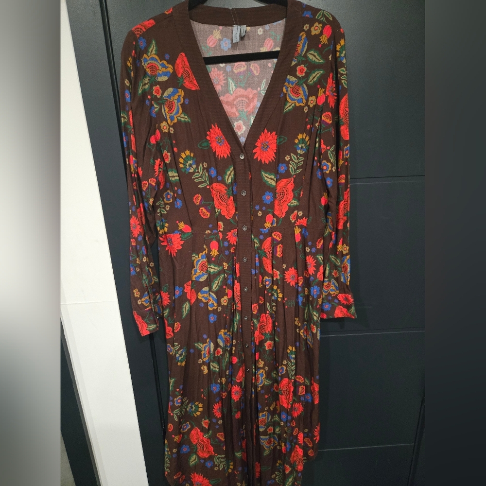 Nwot Anthropologie Bl-nk Rikke Longsleve Button Down Midi Dress XL - Picture 2 of 3